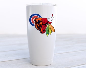 Chicago Sports Tumbler- Chicago Cubs, Chicago Blackhawks, Chicago Bears, Chicago Bulls, Gift for Him, Chicago sports fan