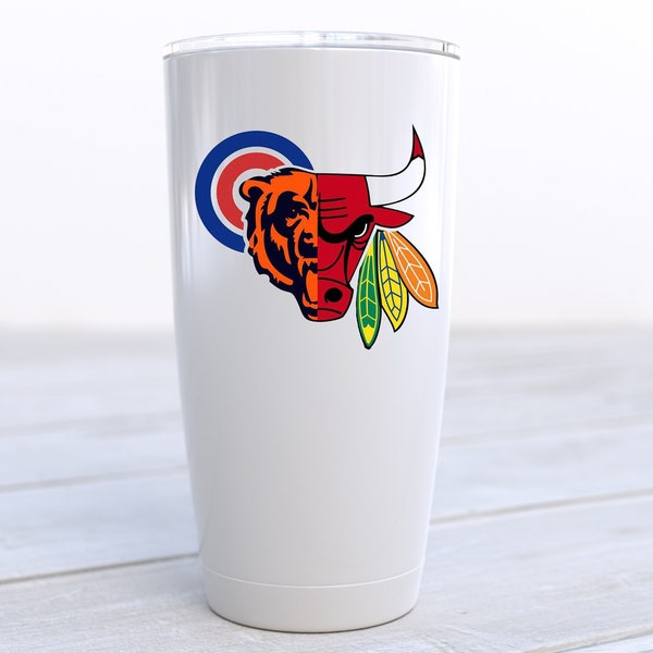 Chicago Sports Tumbler- Chicago Cubs, Chicago Blackhawks, Chicago Bears, Chicago Bulls, Gift for Him, Chicago sports fan