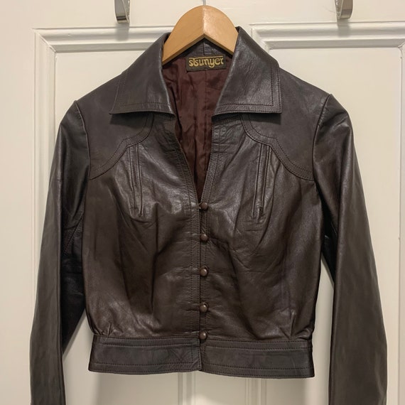 Vintage 1960s Brown Leather Jacket Mod 1970s