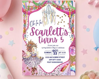 Fancy Nancy Birthday Digital Invitation, Editable Nancy Canva Template