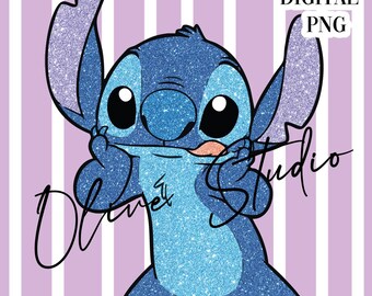 Imágenes prediseñadas de Stitch con brillantina: archivo PNG digital (2500 x 2500, 300 DPI)