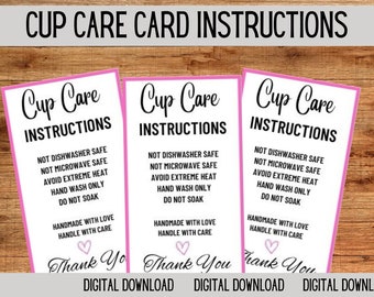 Tarjeta de instrucciones para el cuidado de la taza / Instrucciones de cuidado del vinilo imprimibles (descarga digital)