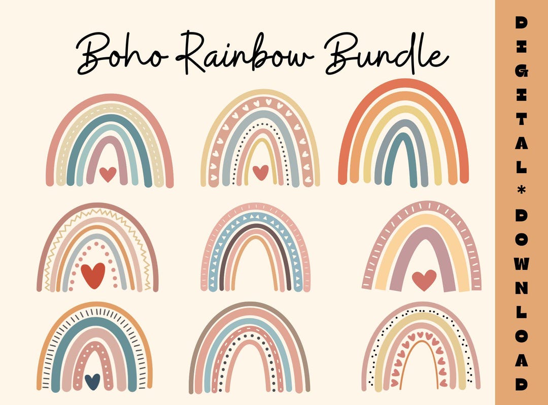 Boho Rainbow SVG Bundle Png Dxf Eps, Digital Download Svg Png, Rainbow ...