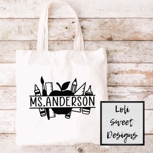 Fourre-tout avec nom de l'enseignant, sac pour enseignant d'âge préscolaire, sac fourre-tout pour la rentrée des classes, fourre-tout cadeau pour enseignant, sac pour enseignant, cadeau pour enseignant, cadeau pour assistant pédagogique