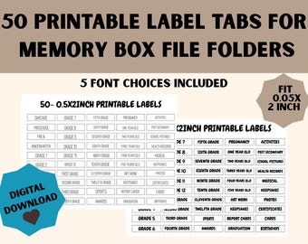 Printable Memory Box Labels: School Years Keepsake File Tabs (Digital Download)