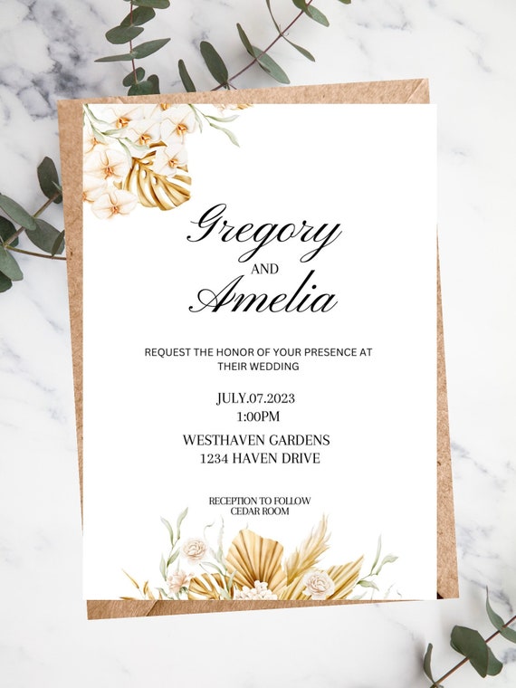 Floral Wedding Invitation Template: Editable Canva Invite (digital