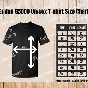 Gildan 5000 Unisex T-Shirt Größentabelle Mockup (Digitaler Download)