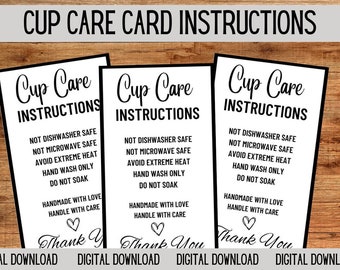 Tarjeta de instrucciones para el cuidado de la taza / Guía de vinilo imprimible (Descarga digital)