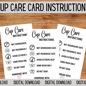 Glass Cup Care  Instruction card | Digital download care card | Vinyl cup care card | Cup Care Card | Printable Care Card | Vinyl care card