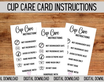 Tarjeta de instrucciones para el cuidado de tazas: Guía imprimible de vinilo (descarga digital)