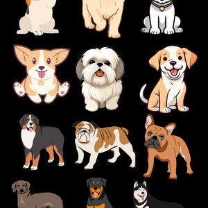 Cartoon Dog Breed Clipart: Puppy PNG Images (Digital Download)