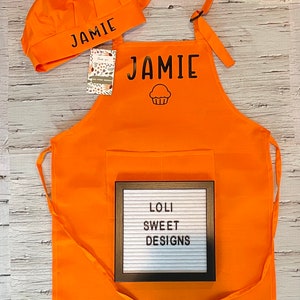 Personalized Kid size aprons with chef hat | apron for junior chef| Christmas gift idea for kid |personalized cooking set kid |baking apron