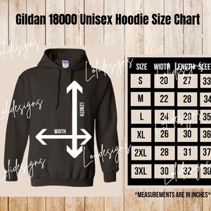 Gildan 18000 Hoodie Chart, Size Chart for Gildan, Gildan 18000 Mockup and size chart,Neutral Gildan 18000. Hoodie Size Guide, Hoodie mockup
