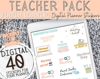 Boho Virtual Teacher Digital Planner Sticker Pack, Remote Learning Digital Stickers, Teacher Stickers, Back to School, GoodNotes Precropped