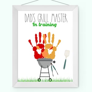 Vaderdag handafdruk kunst, grillen Vaderdag handafdruk ambacht, Happy Fathers Day handafdruk ambachtelijke kunstwerken van kind, verf handafdruk cadeau