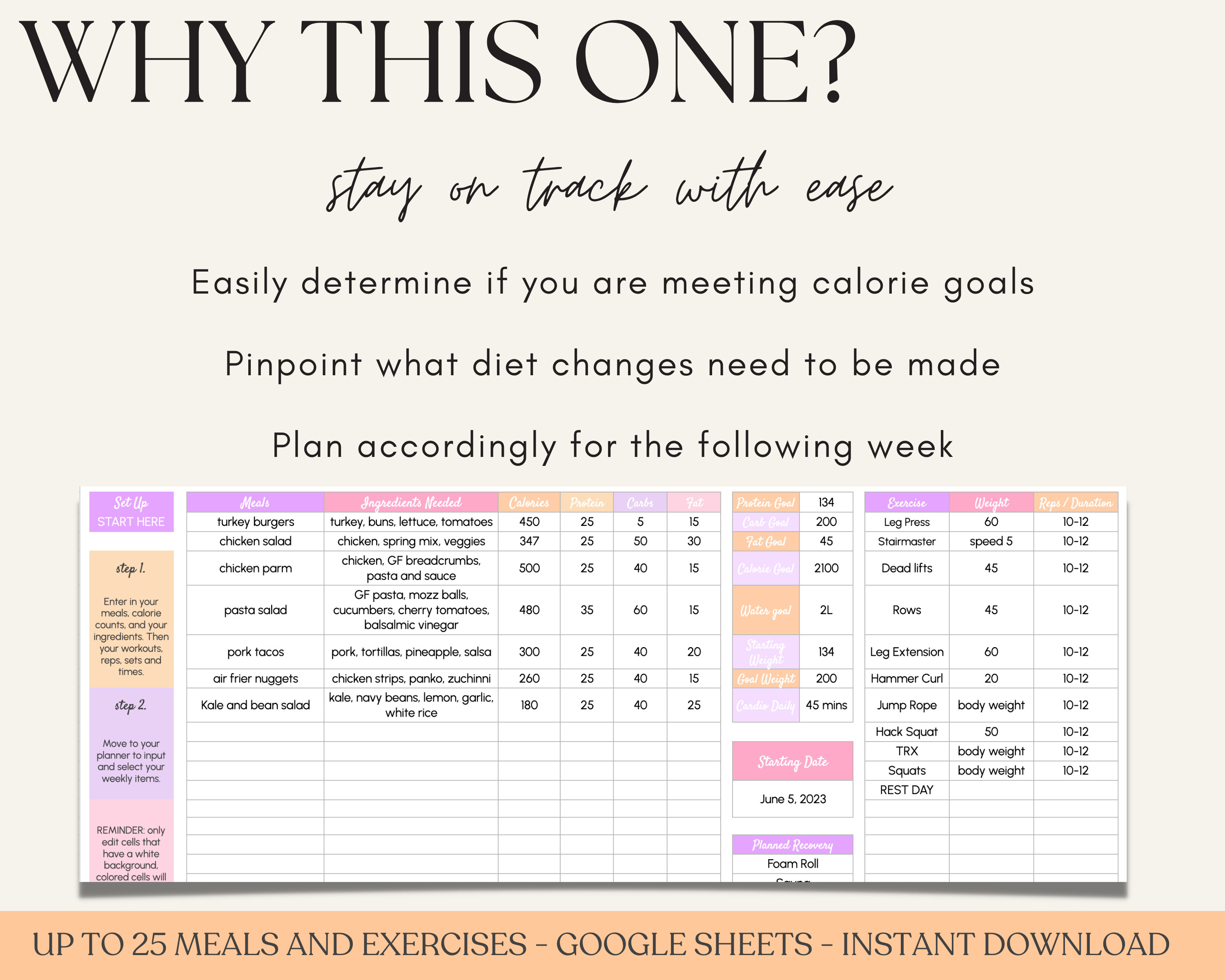 Weekly Meal Planner and Fitness Exercise Planner, Weight Loss Weekly ...