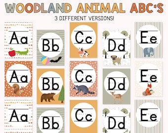 Classroom Alphabet Posters Woodland Animal Theme, Adventure Classroom ABC Posters, Neutral Homeschool Alphabet Decor, Primary Class Decor