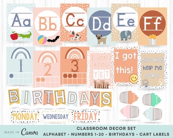 Boho Rainbow Calm Color Classroom Decor Bundle, Inspirational Classroom Posters, Printable Reading Decor, Kindergarten Classroom, Homeschool