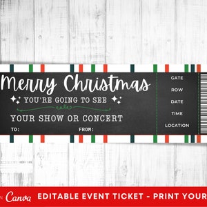 Druckbare Konzertkarte Weihnachtsgeschenkidee, bearbeitbares Ereignisticket Weihnachtsgeschenk, Drucken Sie sich selbst Ticketgeschenk, zeigen Sie Ticket druckbares Geschenk