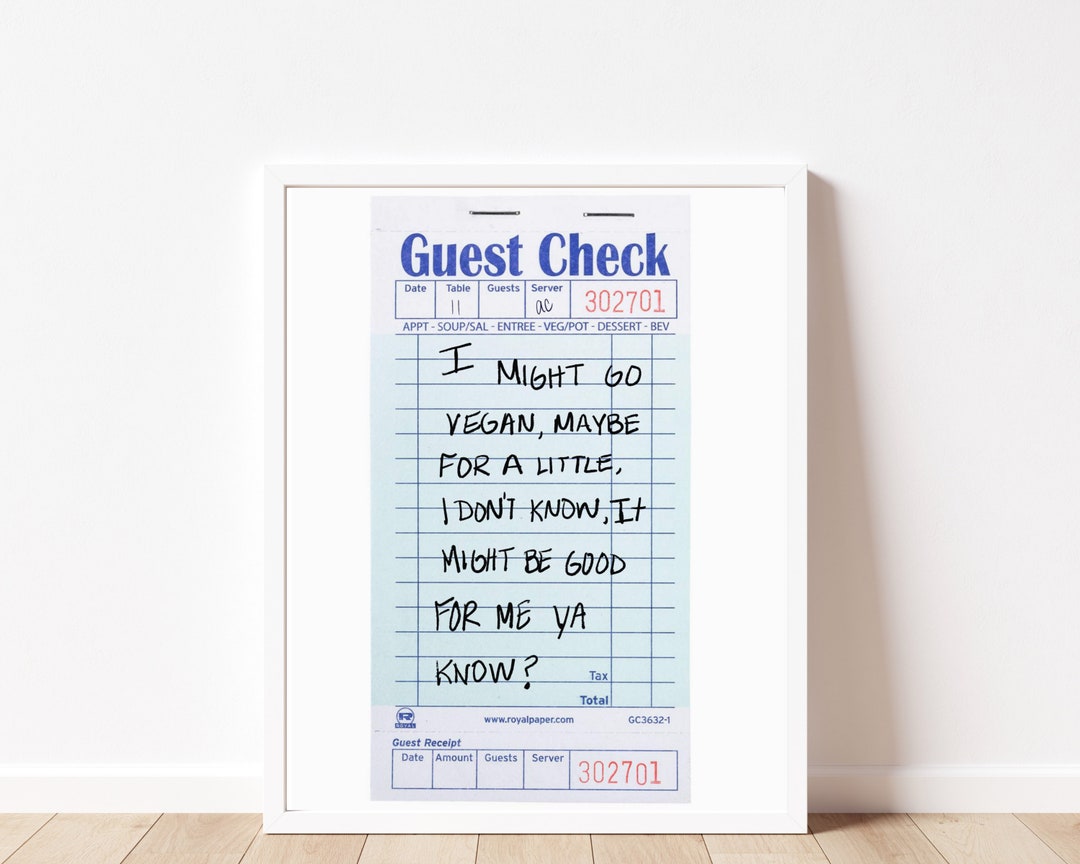 Guest Check Poster, Guest Check Print, Retro Guest Check Print Download