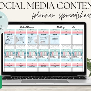Social Media Content Calendar, Google Sheets Content Planner, Editable Planner, Social Media Manager, Instagram, TikTok, Influencer Template