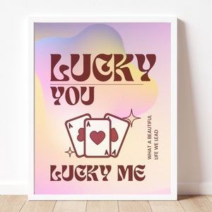 Lucky You Playing Card Poster, Aesthetic Retro Lucky Print, Digital Lucky Cards Gradient Wall Art, Retro Aesthetic Trendy Decor, Trendy Art