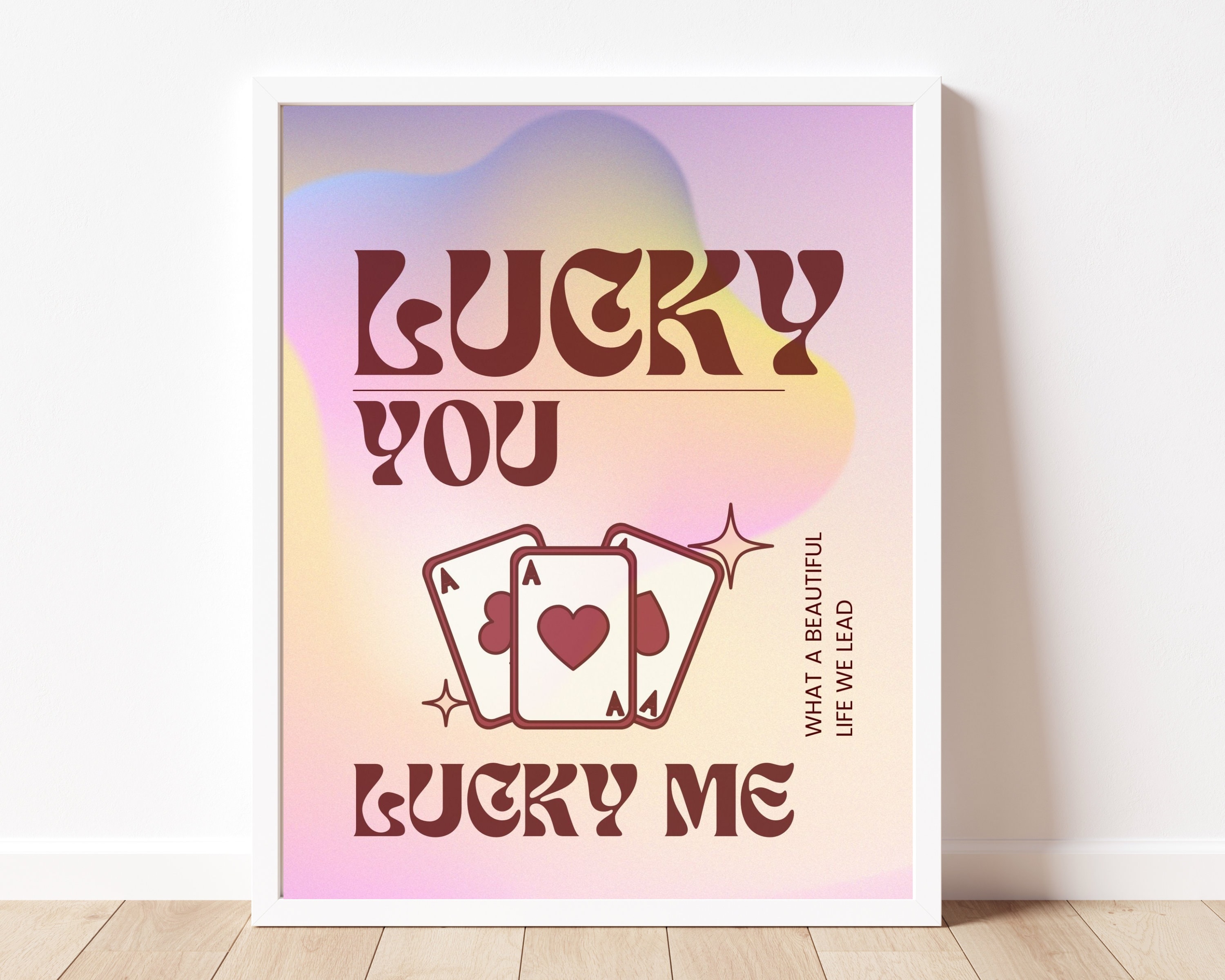 Lucky You Playing Card Poster, Aesthetic Retro Lucky Print, Digital Lucky  Cards Gradient Wall Art, Retro Aesthetic Trendy Decor, Trendy Art