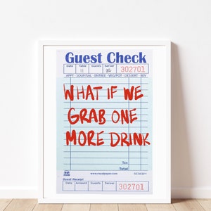 Guest Check Poster, Guest Check Print, Guest Check Print Download, One More Drink Guest Check Poster, Guest Check Print, Drink Bar Print