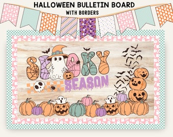 Groovy Ghost Halloween Retro Bulletin Board Kit, Fall Hallway Decor, Boho Retro Pumpkin Classroom Decor, Highschool Fall Classroom Posters