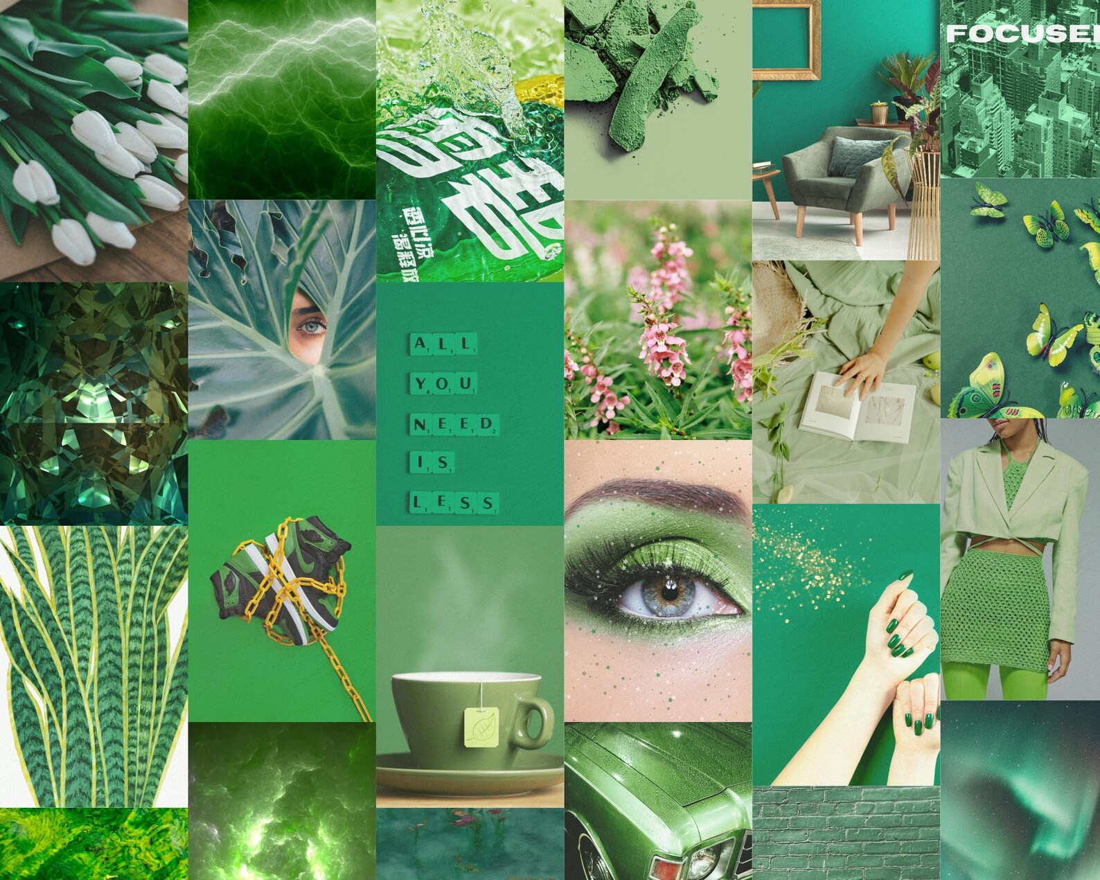 90 GREEN Aesthetic Collage Kit Ready to Print, Green Urban Luxe ...