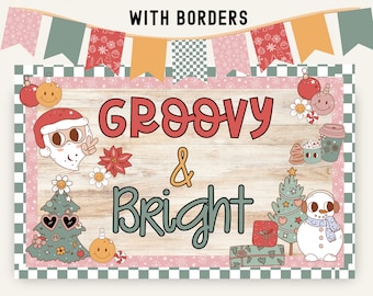 Retro Christmas Bulletin Board Kit, Groovy and Bright Hallway Decor, Boho Retro Winter Classroom Decor, Highschool Holiday Classroom Posters