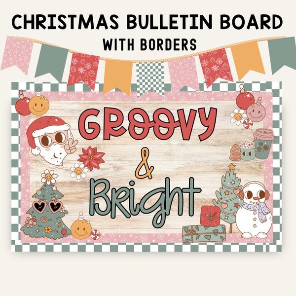 Retro Christmas Bulletin Board Kit, Groovy and Bright Hallway Decor, Boho Retro Winter Classroom Decor, Highschool Holiday Classroom Posters