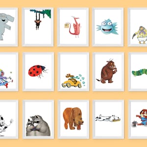 Book Character Posters, Homeschool Printables, Classroom Posters Elementary, Kindergarten Gallery Wall, Animal Book Character Art Prints