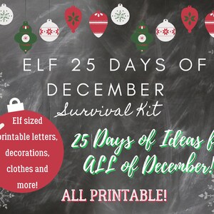 Kits de Elfos, 25 días de Diciembre Ideas de Elfos de Navidad, Actividades de Navidad, Carta de Papá Noel, Carta Tamaño Elfo, Decoración Imprimible, Descarga Instantánea