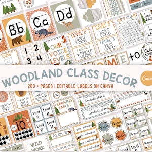 Woodland Animal Classroom Decor Bundle, Adventure Classroom Collection, Neutral Classroom Theme Printables, Editable Classroom Posters