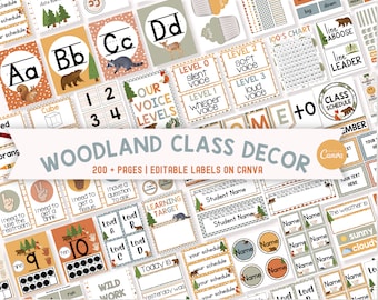 Woodland Animal Classroom Decor Bundle, Adventure Classroom Collection, Neutral Classroom Theme Printables, Editable Classroom Posters