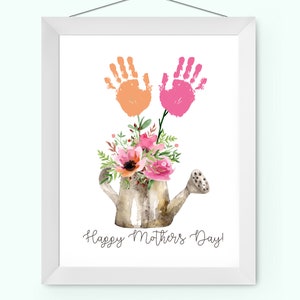 Mothers Day Handprint Art, Floral Mother's Day Handprint Craft, Happy Mothers Day Handprint Craft Artwork from Child, Paint Handprint Gift