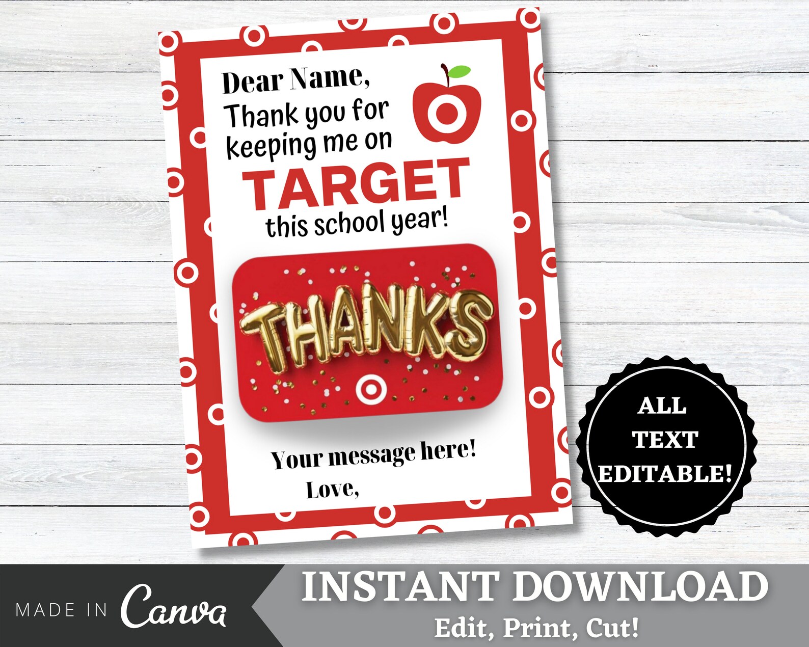 Target Teacher Appreciation Printable Gift Card Holder Etsy