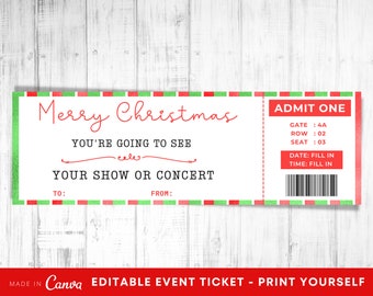 Printable Concert Ticket Christmas Gift Idea, Editable Event Ticket Xmas Gift, Print Yourself Ticket Present, Surprise Concert Ticket Gift