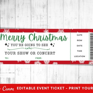 Druckbare Konzertkarte Weihnachtsgeschenkidee, bearbeitbares Ereignisticket Weihnachtsgeschenk, Drucken Sie sich selbst Ticketgeschenk, Überraschungskonzertticketgeschenk