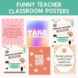 Sarcastic Funny Classroom Posters, High School Teacher Classroom Posters, Retro Classroom Decor Printables, Middle School Gallery Wall