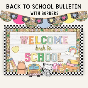 Back to School Groovy Bulletin Board Kit, Varsity Letters Hallway Decor, Pastel Retro Classroom Decor, Highschool Welcome Back Posters