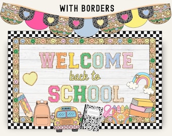 Back to School Groovy Bulletin Board Kit, Varsity Letters Hallway Decor, Pastel Retro Classroom Decor, Highschool Welcome Back Posters
