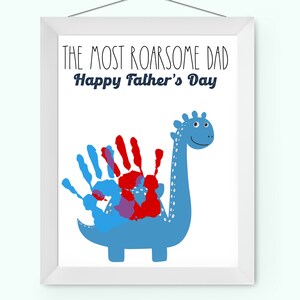 Vaderdag handafdruk kunst, brullende Vaderdag handafdruk ambacht, Happy Fathers Day handafdruk ambachtelijke kunstwerk van kind, verf handafdruk cadeau