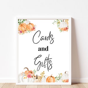 Pumpkin Cards and Gifts Bridal Shower Fall Printable 8x10 Sign, Fall pumpkin Bridal Shower Decor, Cards and Gifts Wedding Sign Print