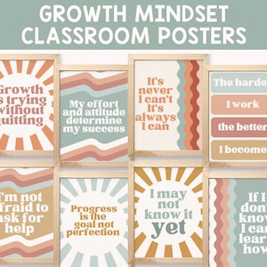 Boho Retro Classroom Posters, Growth Mindset Posters, Modern Boho Classroom Decor Printables, Motivational Gallery Wall, Homeschool Posters