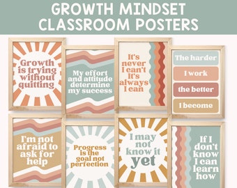 Boho Retro Classroom Posters, Growth Mindset Posters, Modern Boho Classroom Decor Printables, Motivational Gallery Wall, Homeschool Posters