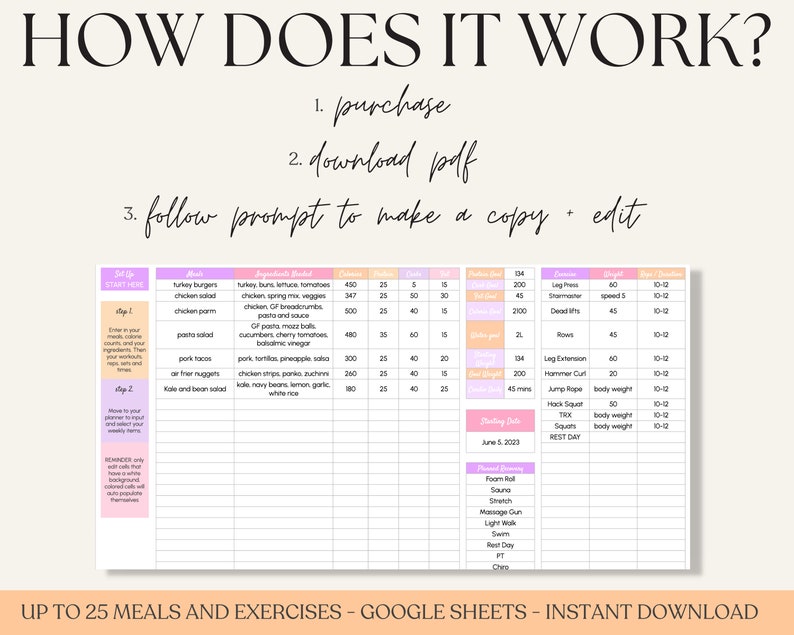 Weekly Meal Planner and Fitness Exercise Planner, Weight Loss Weekly ...