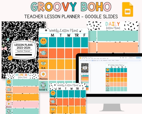 Groovy Weekly Teacher Lesson Planner, Teacher Lesson Plan Template , Retro Teacher Slides Lesson Planner, Homeschool Weekly Lesson Planning