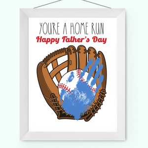 Vaderdag handafdruk kunst, honkbal Vaderdag handafdruk ambacht, Happy Fathers Day handafdruk ambachtelijke kunstwerken van kind, verf handafdruk cadeau